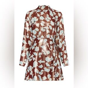 Tanya Taylor Brown and Blue Floral Dress